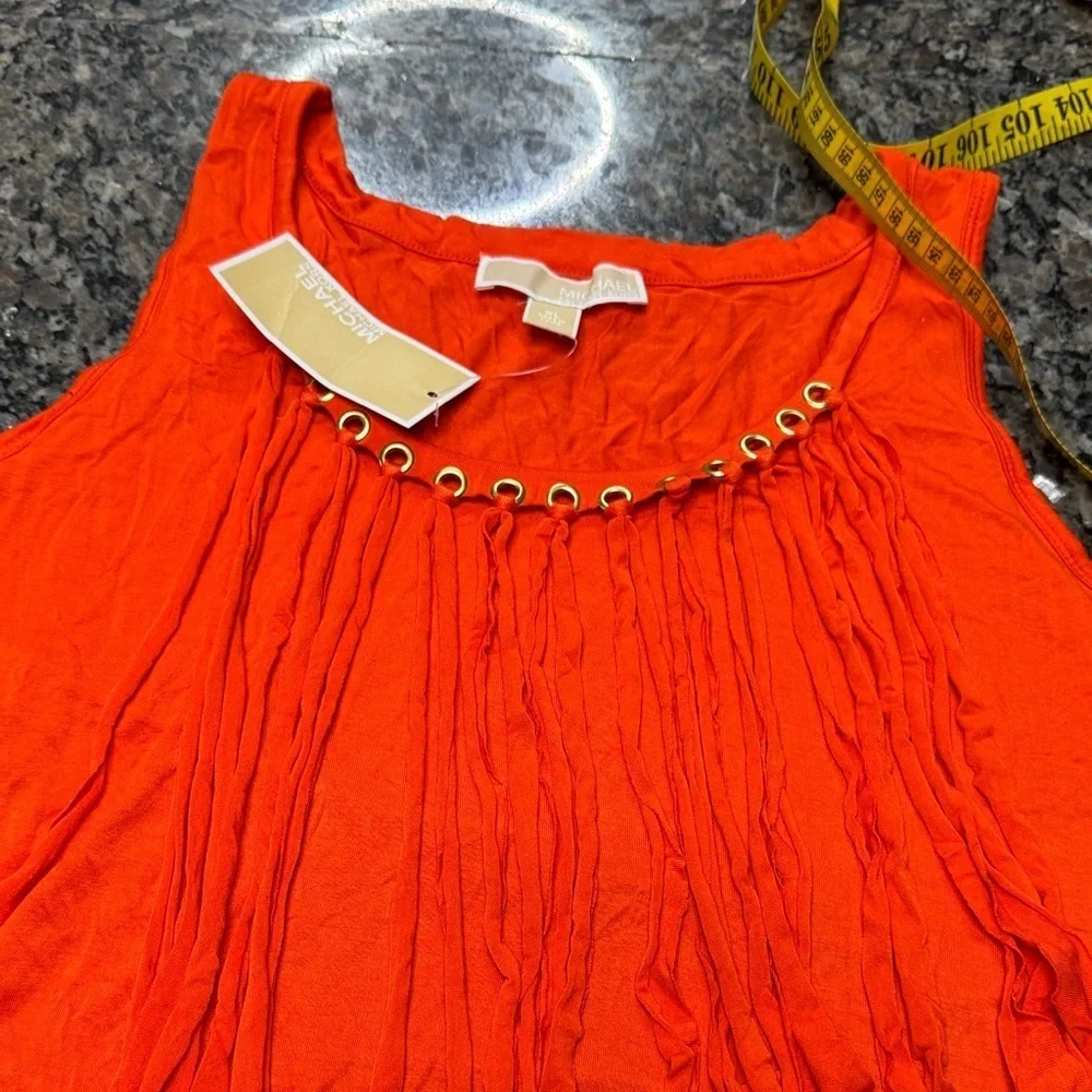 Michael Kors Orange Fringe Tank Top with gold accents NWT XL